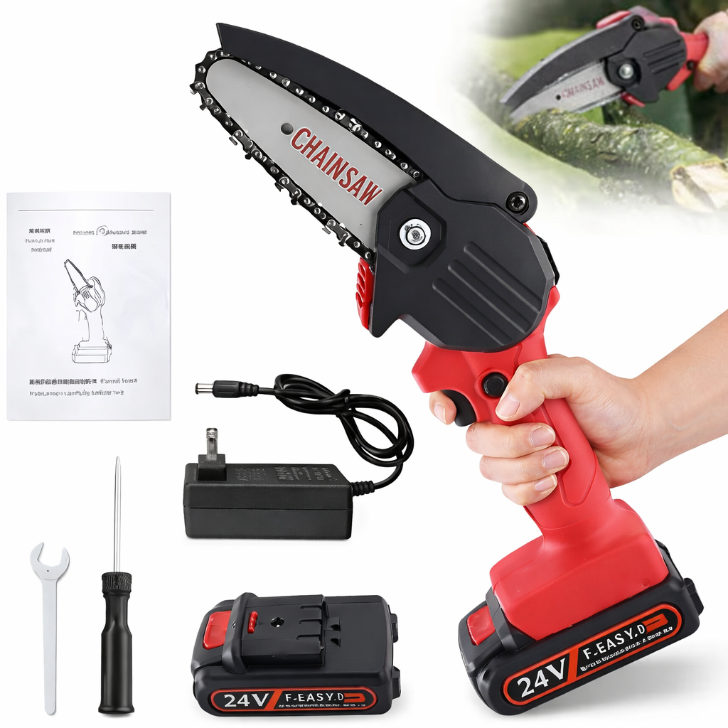 Cordless Battery Powered Electric Chainsaw for Tree Trimming, Wood Cutting
