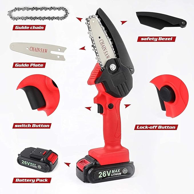 Cordless Battery Powered Electric Chainsaw for Tree Trimming, Wood Cutting