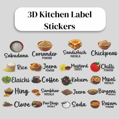 Modern 3D Kitchen Labels for Jars & Containers (60 Sticker)