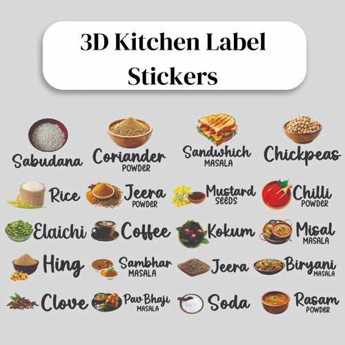 Modern 3D Kitchen Labels for Jars & Containers (60 Sticker)
