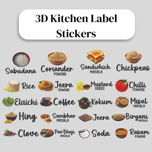 Modern 3D Kitchen Labels for Jars & Containers (60 Sticker)